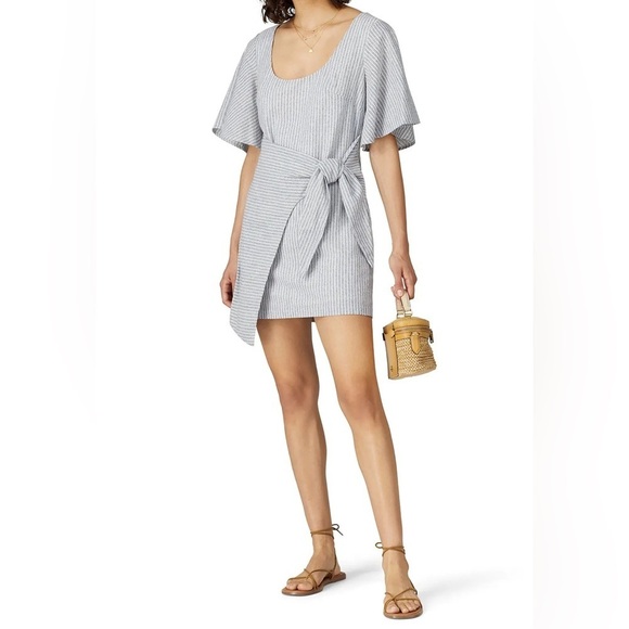 leRumi Jamie Striped Short Sleeve Cotton Mini Dress. Scoop Neckline. Pre-Owned. - Picture 1 of 12